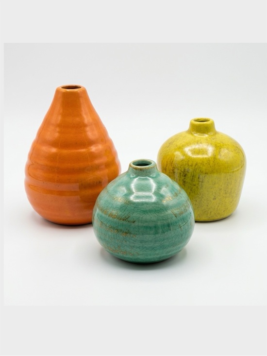 Sullivan Gifts Other - Sullivans Set of 3 Crackle Glaze Ceramic Bud Vases Multicolor Boho Decor